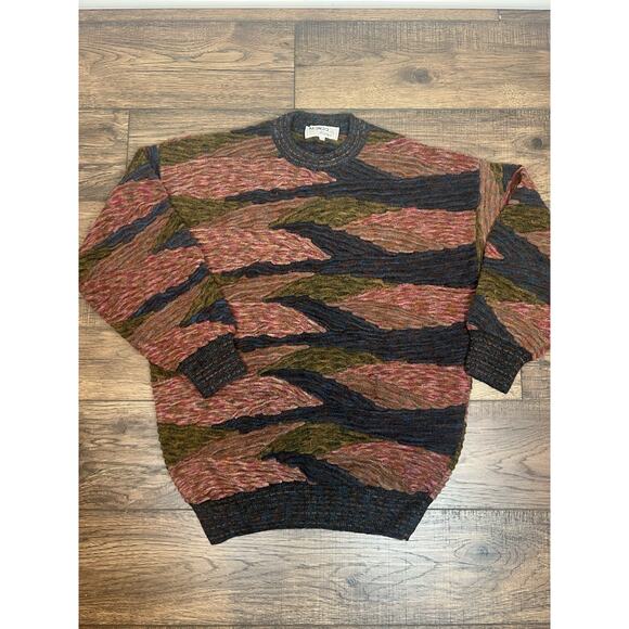 Vintage Mondo Di Marco Sweater Mens XLT Colorful Geometric Stripe Grandpa Italy